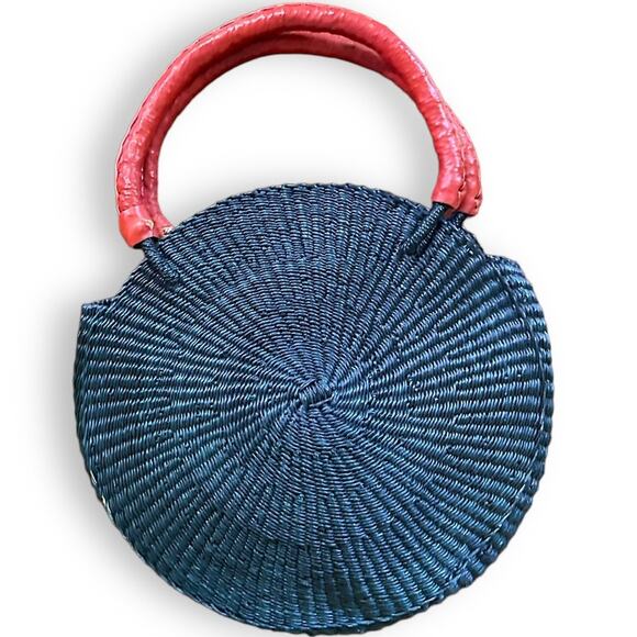 Ti-a Woven Goods Round Purse Bag Woven Handle Top Handle - Picture 2 of 4